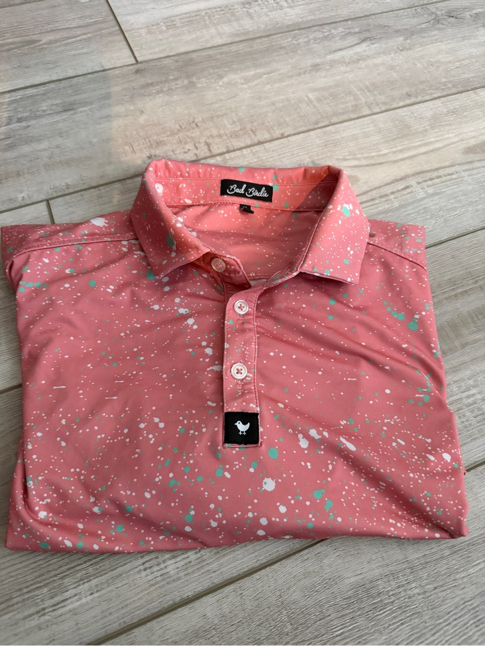 Bad Birdie Coral Polo with White and Mint Splash